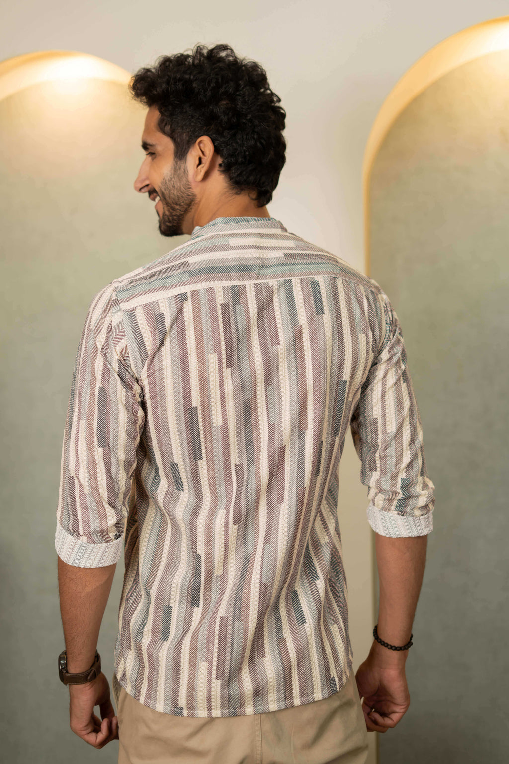 The Abstract Colorful Stripe Thread Self Work Short Kurta