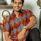 The Diamond Shaped Tribal Print Half Sleeves Shirt In Brick Color