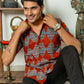 The Diamond Shaped Tribal Print Half Sleeves Shirt In Brick Color