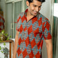 The Diamond Shaped Tribal Print Half Sleeves Shirt In Brick Color