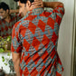 The Diamond Shaped Tribal Print Half Sleeves Shirt In Brick Color