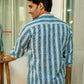 The Blue And Grey Floral Stripe Print Short Kurta