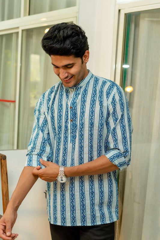 Blue short kurta for men