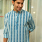 The Blue And Grey Floral Stripe Print Short Kurta
