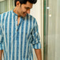 The Blue And Grey Floral Stripe Print Short Kurta