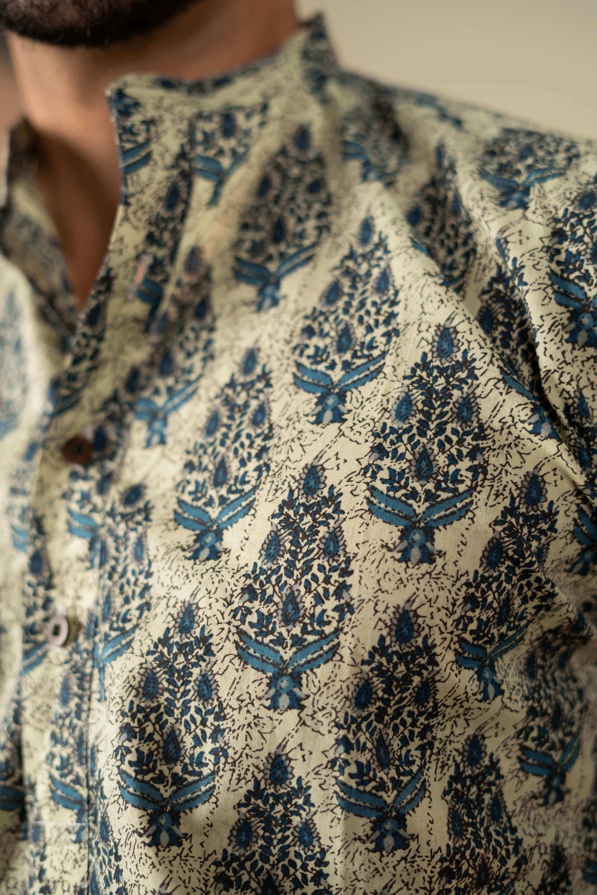 The Aloe Green Short Kurta With Blue Mughal Print