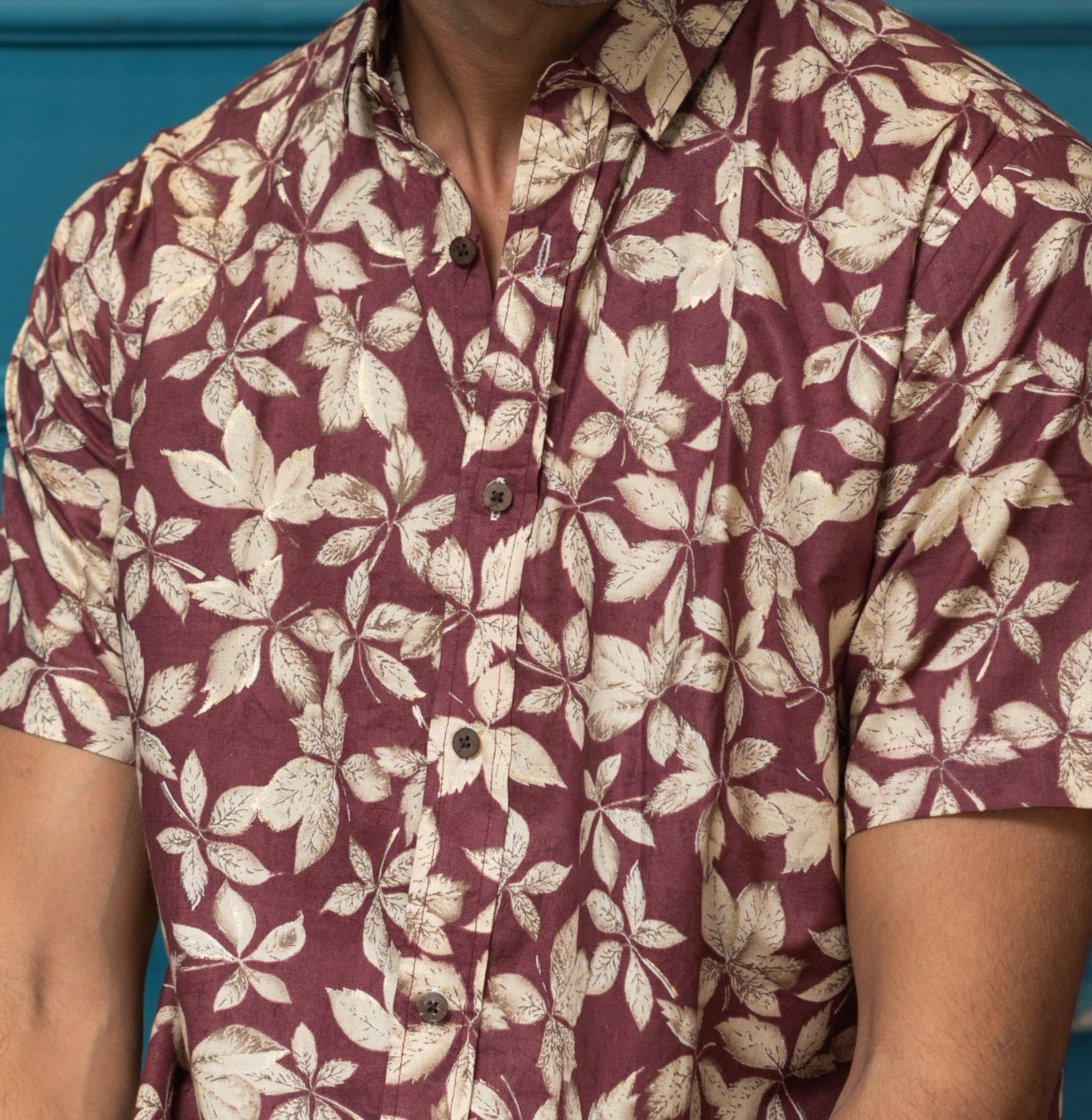 The Maroon All-Over Floral Foil Print Half Sleeves Shirt