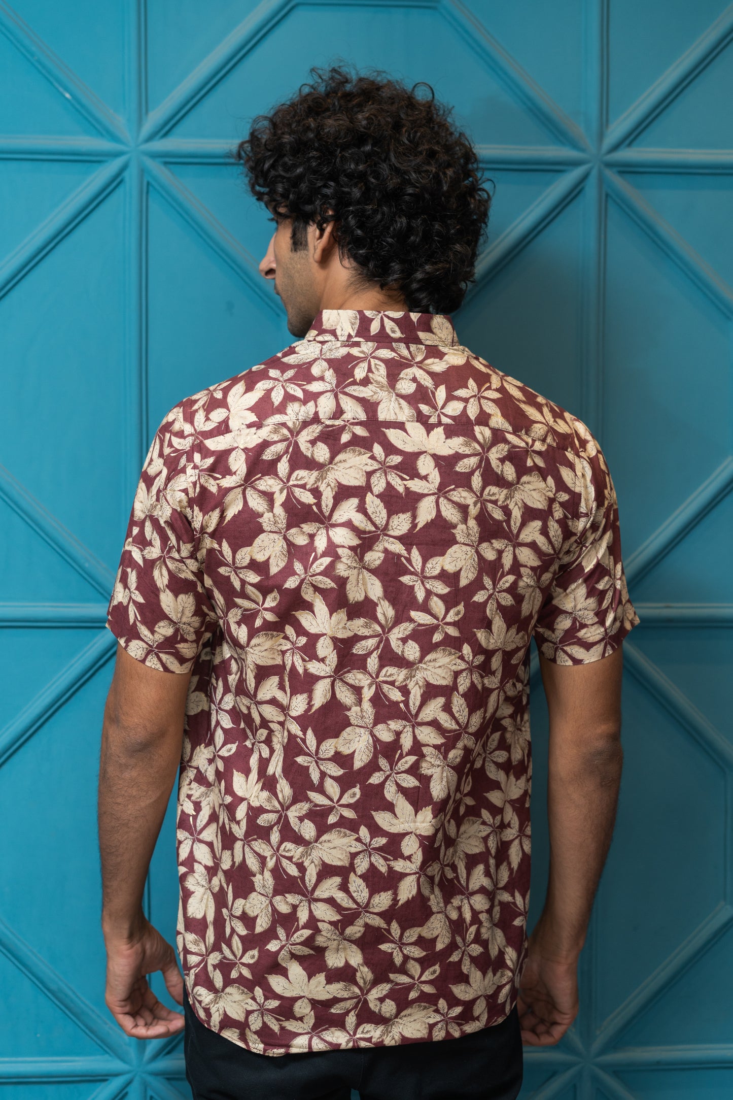 The Maroon All-Over Floral Foil Print Half Sleeves Shirt