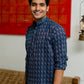 The Navy Blue Short Kurta With Striped Self Work
