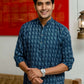 The Navy Blue Short Kurta With Striped Self Work