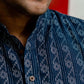 Navy blue short kurta for men with striped self work