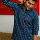 The Navy Blue Short Kurta With Striped Self Work