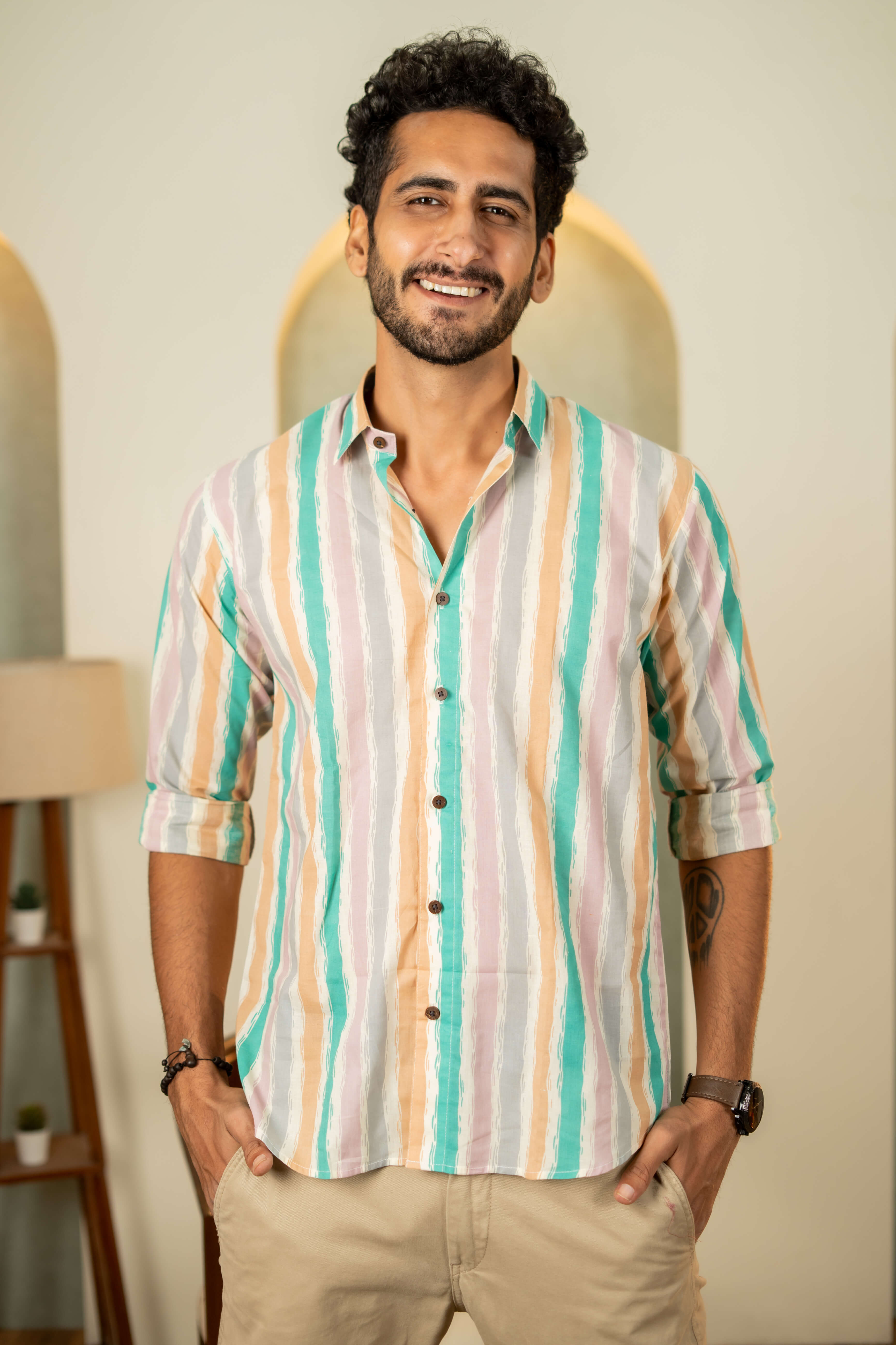 The Multicolor Pastel Stripe Printed Shirt