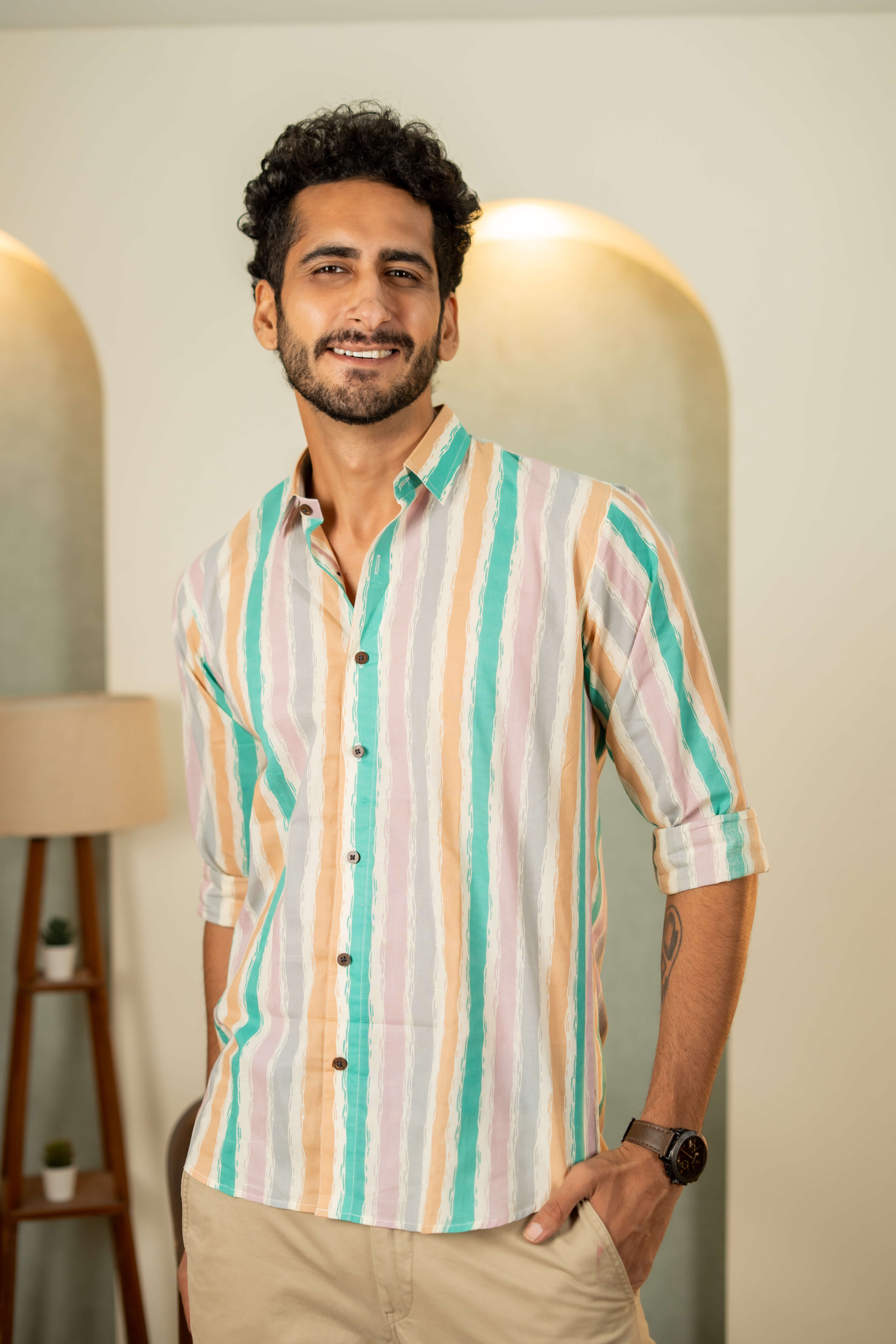 The Multicolor Pastel Stripe Printed Shirt