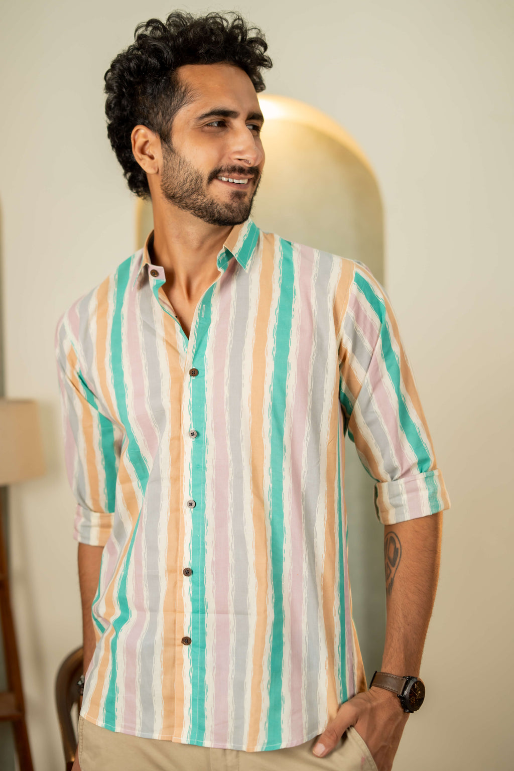 The Multicolor Pastel Stripe Printed Shirt