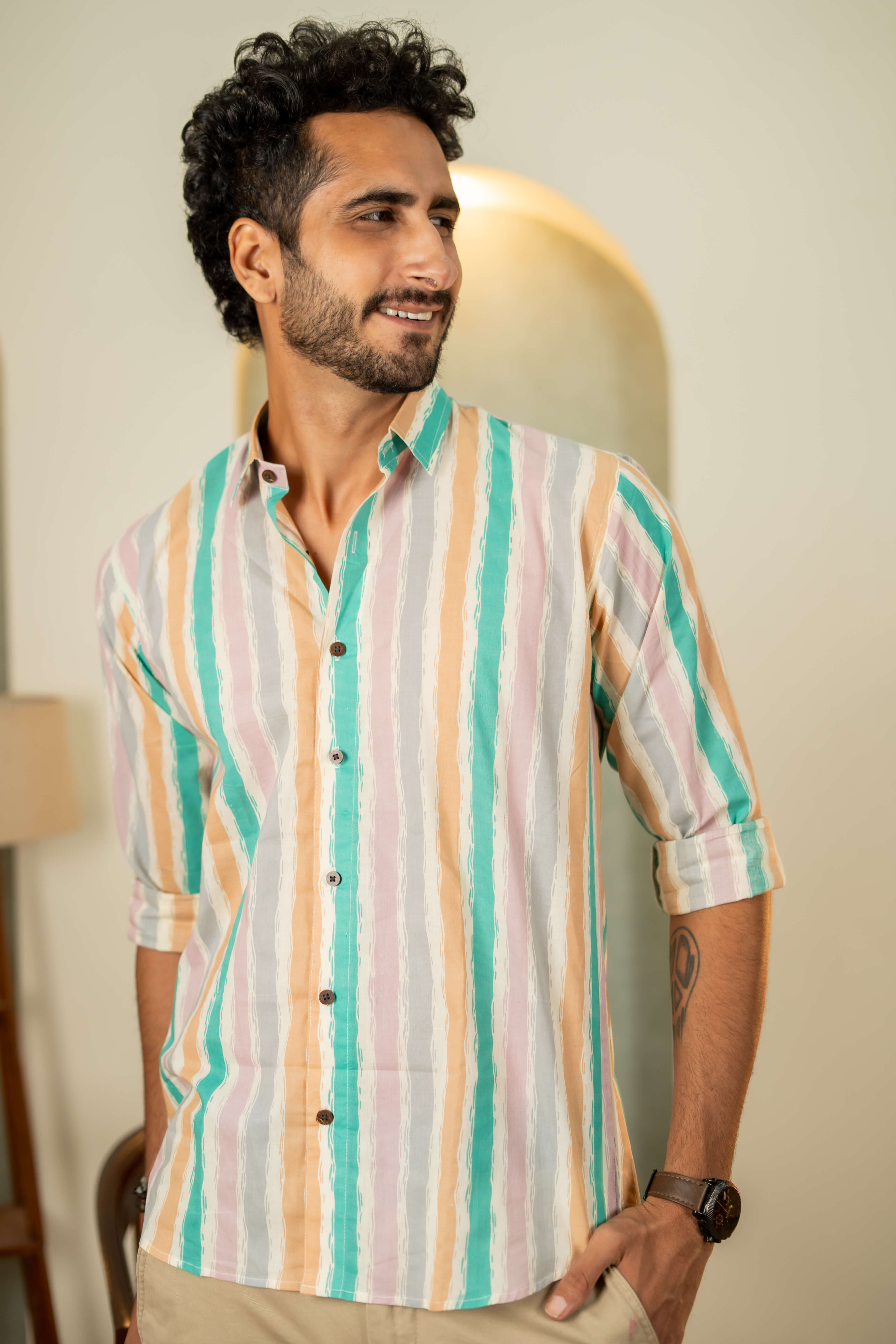 The Multicolor Pastel Stripe Printed Shirt
