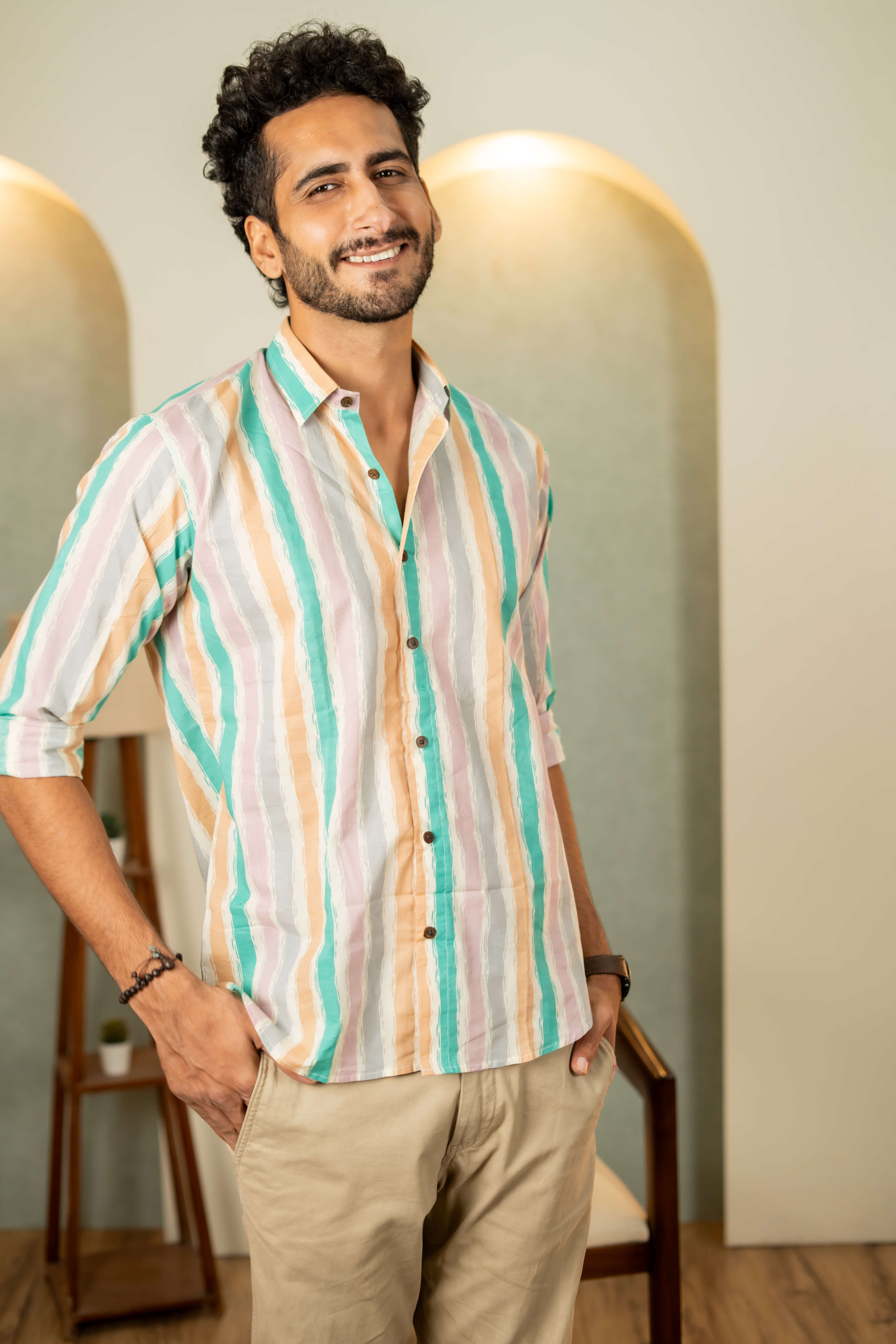 The Multicolor Pastel Stripe Printed Shirt