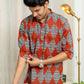 The Diamond Shaped Tribal Print Short Kurta In Brick Color