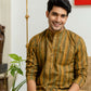 The Mustard And Olive Green Tribal Stripe Print Short Kurta
