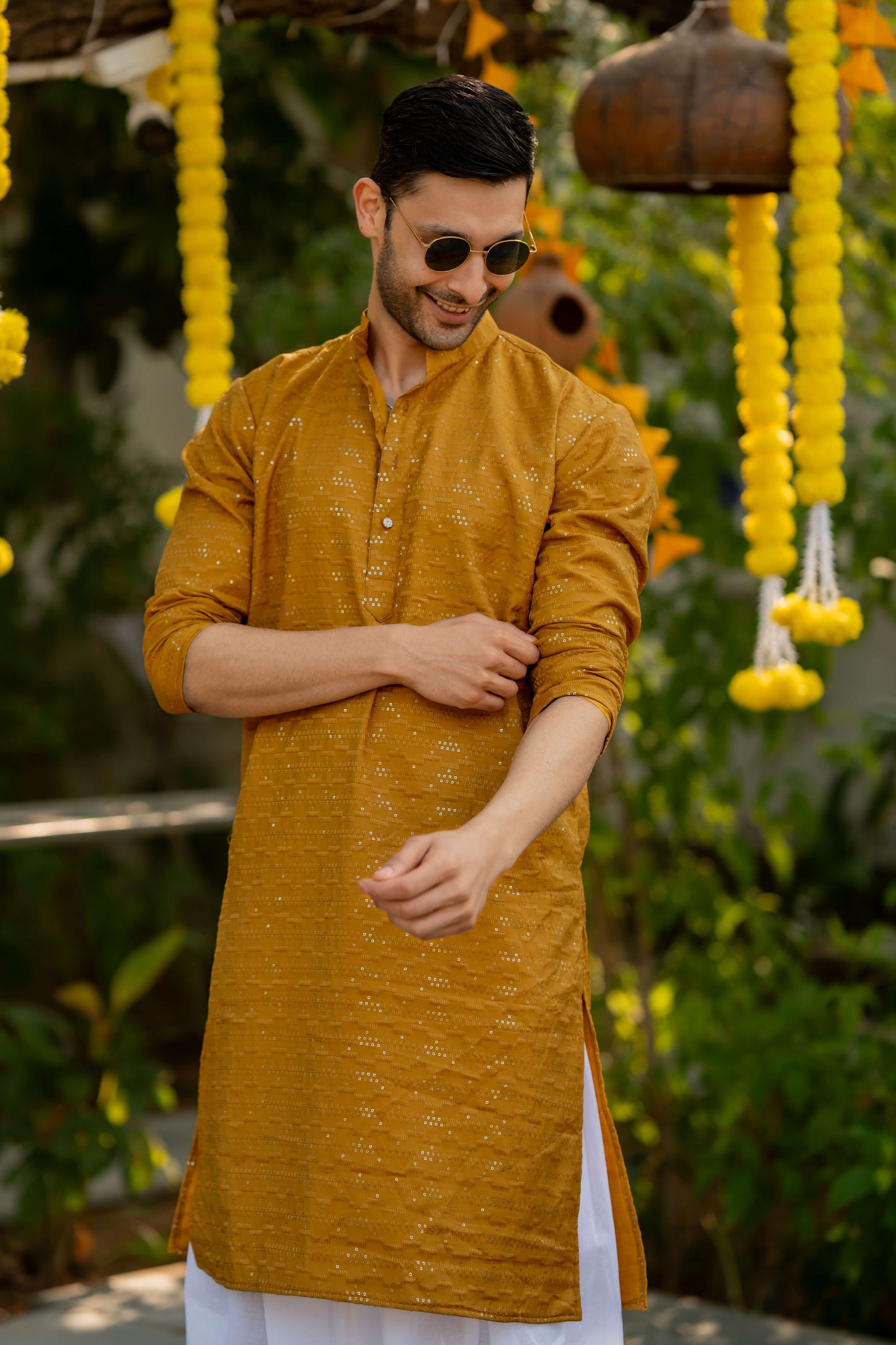 The Pollen Yellow Long Kurta With Thread and Sequins Work
