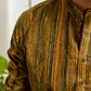 Close-Up View of Mustard and Green Stripe Printed Short Kurta for Men