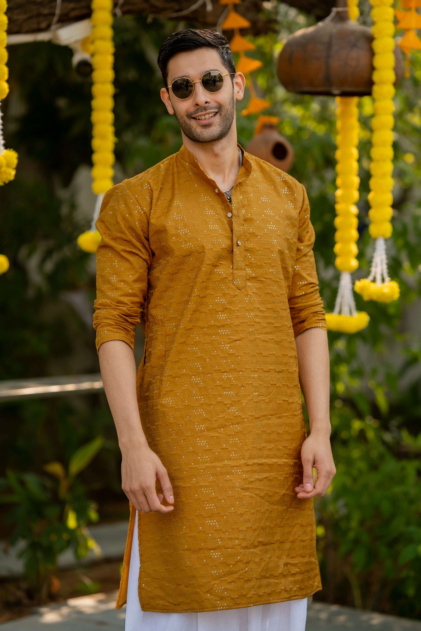 The Pollen Yellow Long Kurta With Thread and Sequins Work