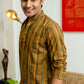 The Mustard And Olive Green Tribal Stripe Print Short Kurta