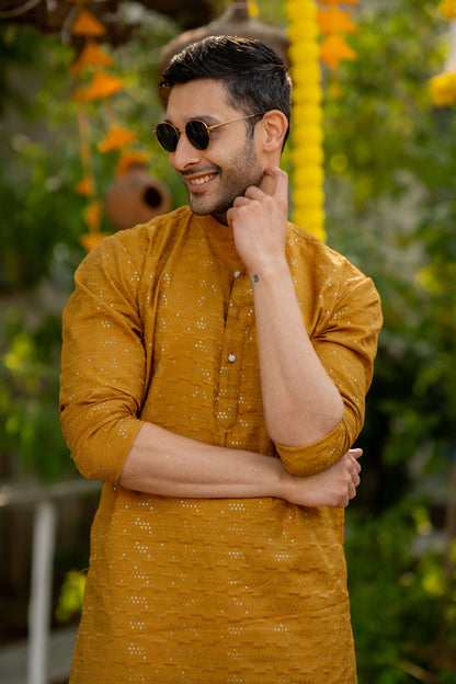 The Pollen Yellow Long Kurta With Thread and Sequins Work