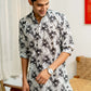 The White Long Kurta With Black Floral Beach Print