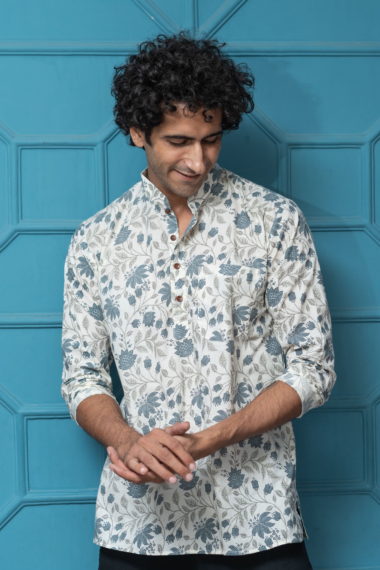 The White Short Kurta With All-Over Floral Print
