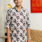 The White Long Kurta With Black Floral Beach Print