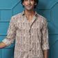 The Light Brown Tribal Print Shirt With Kantha Work