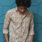 The Light Brown Tribal Print Shirt With Kantha Work
