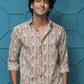 The Light Brown Tribal Print Shirt With Kantha Work