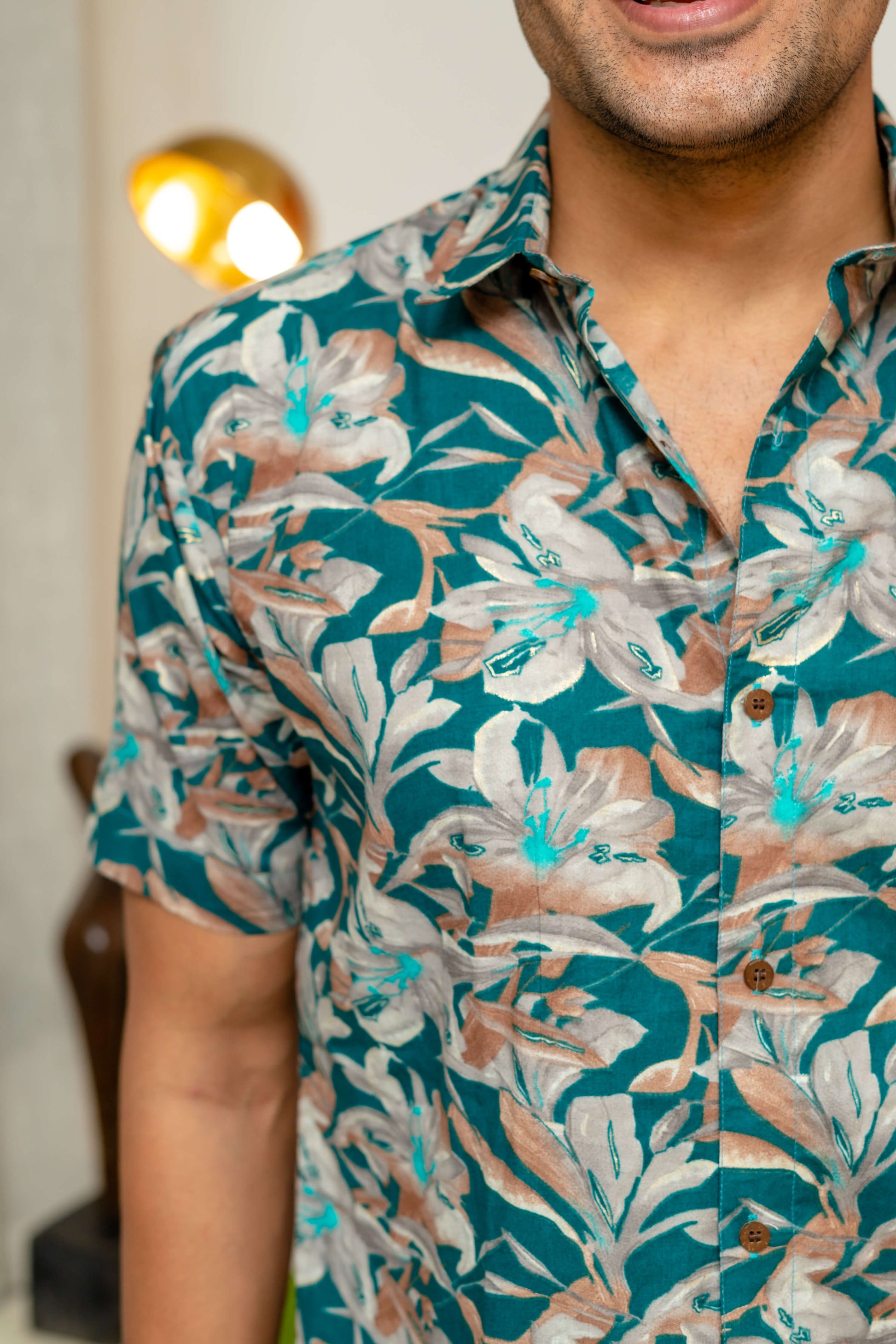 Sea Green Shirt For Men With Floral Print
