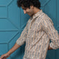 The Light Brown Tribal Print Shirt With Kantha Work