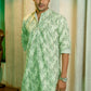 The Green Petal Print Chikan Kari Long Kurta