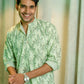The Green Petal Print Chikan Kari Long Kurta
