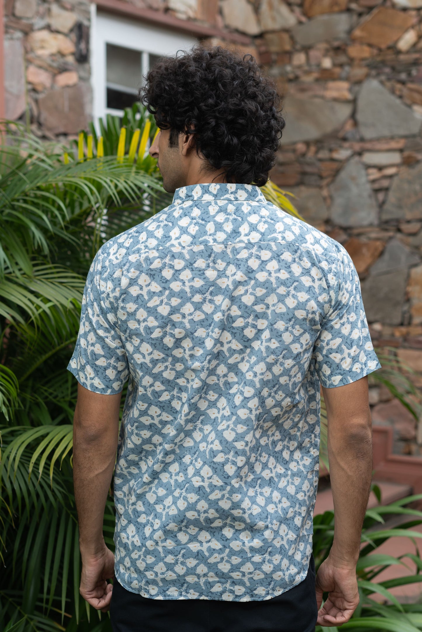 The Sky Blue Half Sleeves Shirt In Floral Foil Print