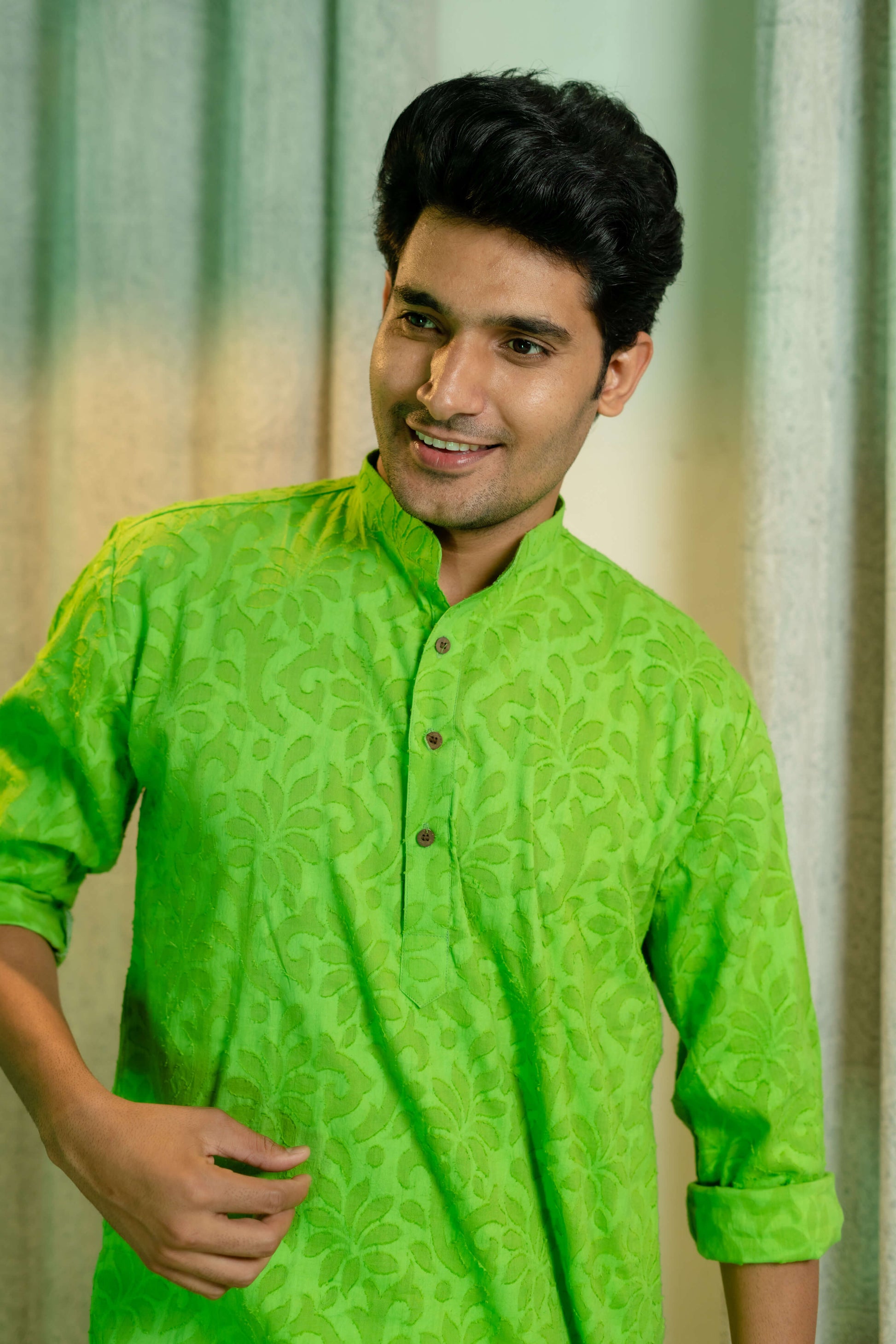 Green kurta for men