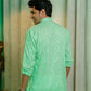 The Pastel Green Colour Long Kurta In Woven Dobby Cotton