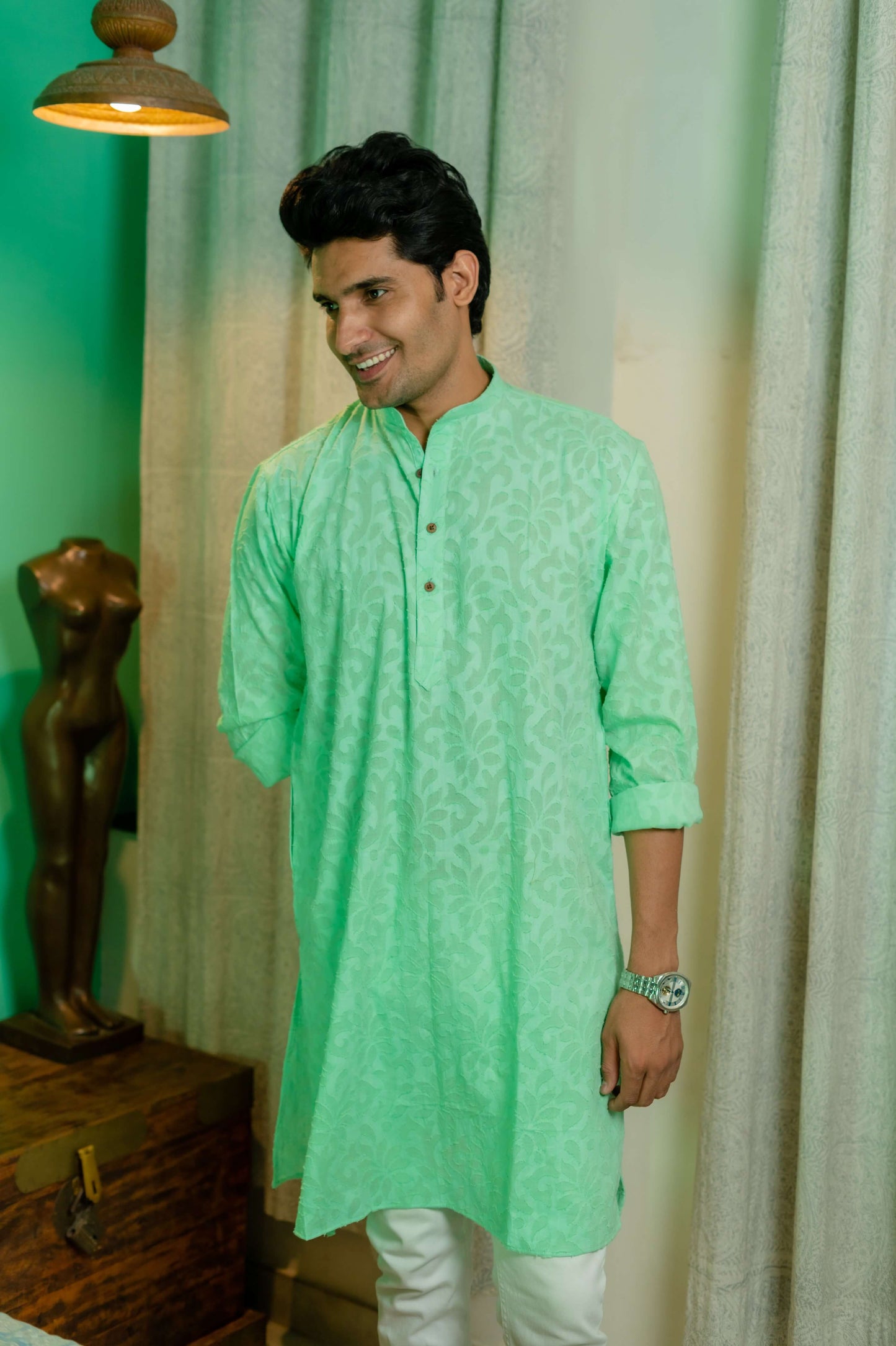 Indian men Wearing Green Long Kurta 