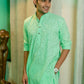 The Pastel Green Colour Long Kurta In Woven Dobby Cotton