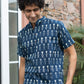 The Navy Blue Ikat Print Half Sleeves Short Kurta