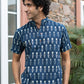 The Navy Blue Ikat Print Half Sleeves Short Kurta