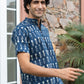 The Navy Blue Ikat Print Half Sleeves Short Kurta
