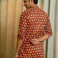 The Bagru Red Floral Print Long Kurta