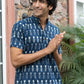 The Navy Blue Ikat Print Half Sleeves Short Kurta