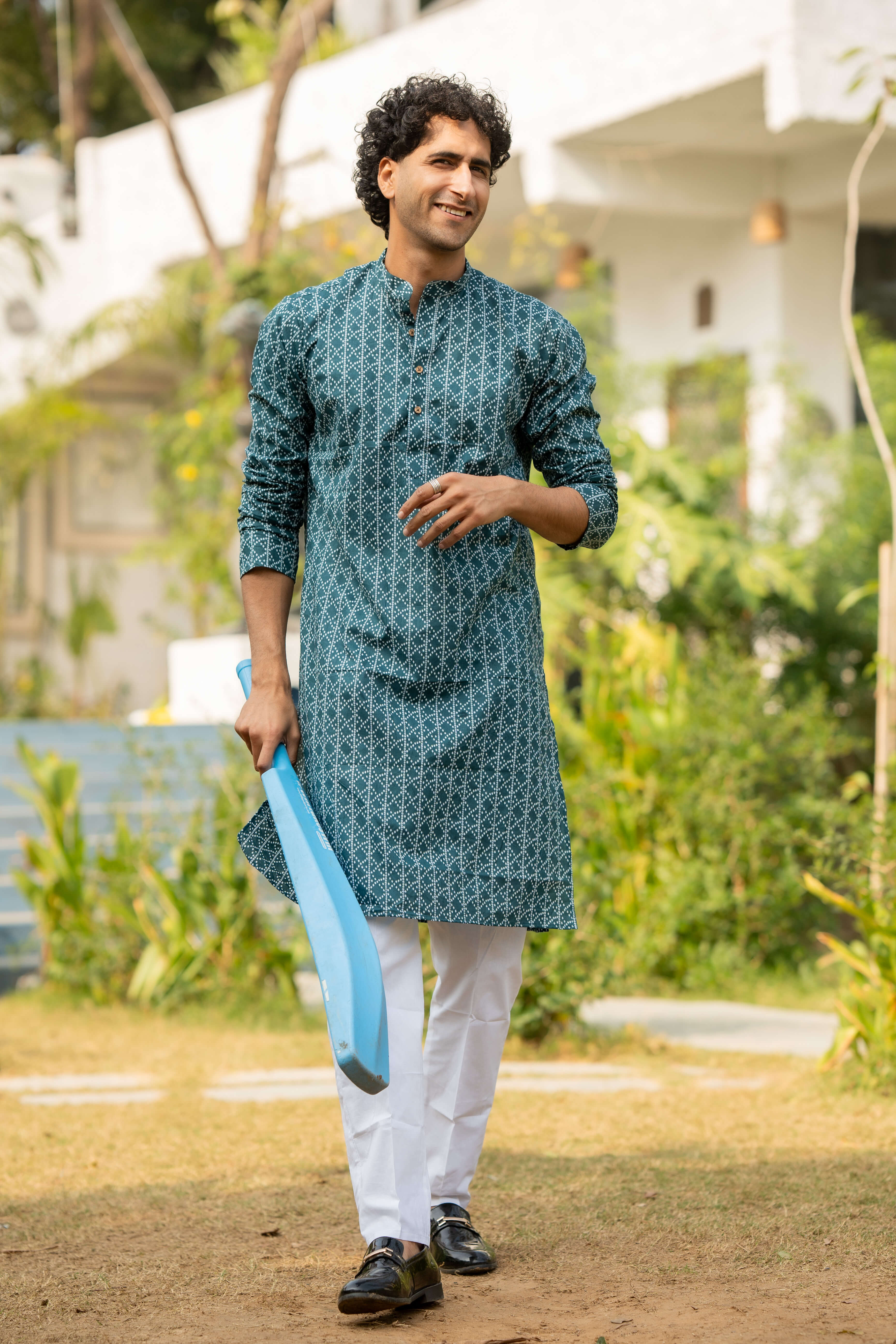 green long kurta for men