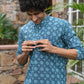 The Navy Blue All-Over Floral Print Short Kurta